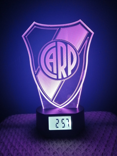 Lámpara 3d De River Plate Con Reloj Alarma 7 Col. Led