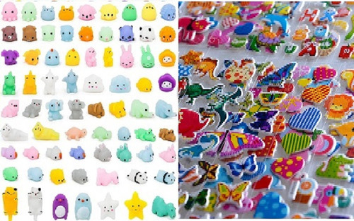 Pack Sorpresitas 20 Squishys Y 20 Hojas De Pegotines 3d