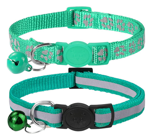 Collares Reflectantes Para Gatos Con Campana Color Turquesa Turquoise Liso