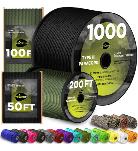 Teceum Paracord Tipo Iii 550 Negro 1000 Pies 4 Mm Cuer