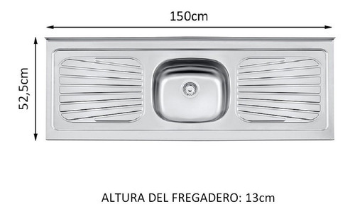 Tarja de Inox para Cocina Madesa 150 x 52cm Color Gris