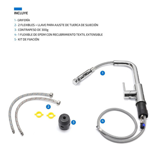 Imagen 7 de 10 de Griferia Para Cocina Monocomando Extensible Canilla De Acero