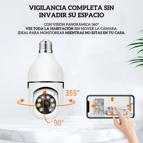 Foco Camara 360 Wifi Security Espia Ip Vision Nocturna Hd Co Blanco