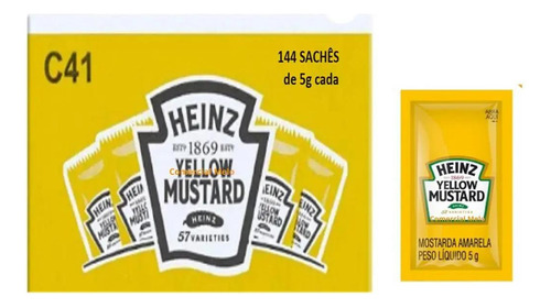 Heinz Molho De Mostarda Yellow Em Caixa Com 144 Sachês De 5g