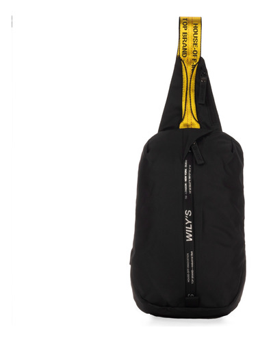 Mochila Cruzada Negro Con Amarillo Cierre Medio Wilys Diseño De La Tela Liso