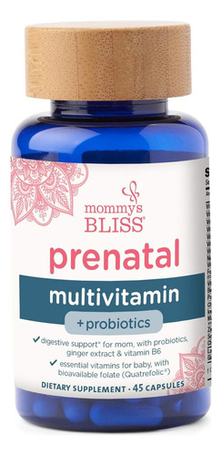 Mommys Bliss Multivitamínico Prenatal + Probioticos 45 Caps. Sabor Sin Sabor