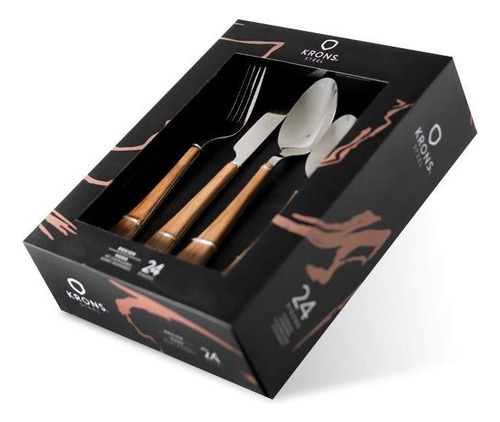 Set De Cubiertos X24 Piezas Wood Krons Acero Inox