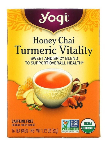 Caja De Té Yogi Tea Chai Miel Cúrcuma Vitality, 16 Sobres