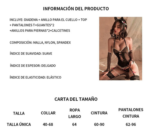 Babydoll Gato Gatita Kawaii Conjunto De Lencería Una Pieza