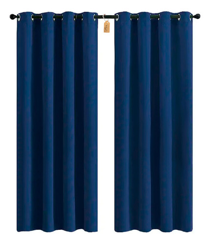 Cortinas Blackout Aislamiento Térmico 2 Paneles 215 X 135 Cm Color Azul oscuro