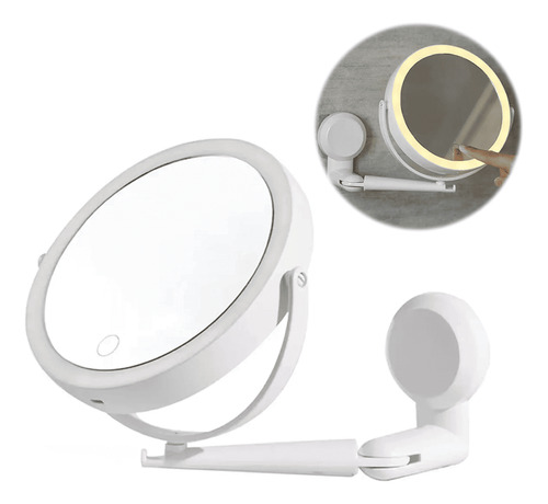 Espelho Aumento 5x Articulado Giratório 3 Tons Led Touch 360