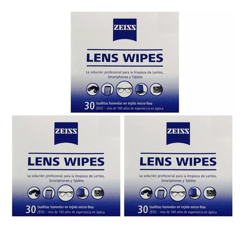 90pz 3xcaja-30 Toallas Humeda Zeiss Wipes Paño Para Pantalla Tactil Lente Toallitas Lens Wipes