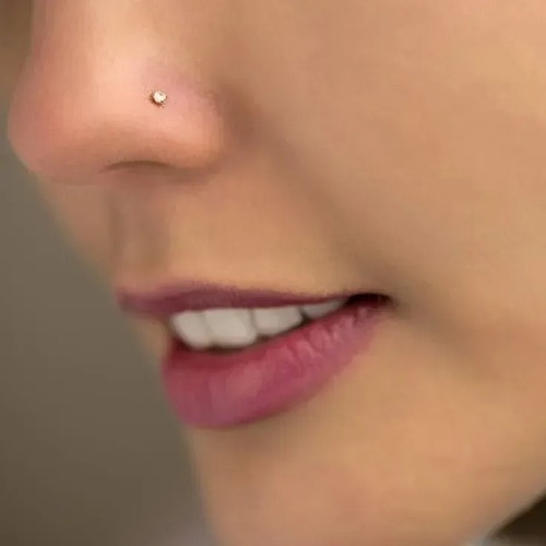Piercing en punta para nariz, plata 925, bola o piedra de color plateado
