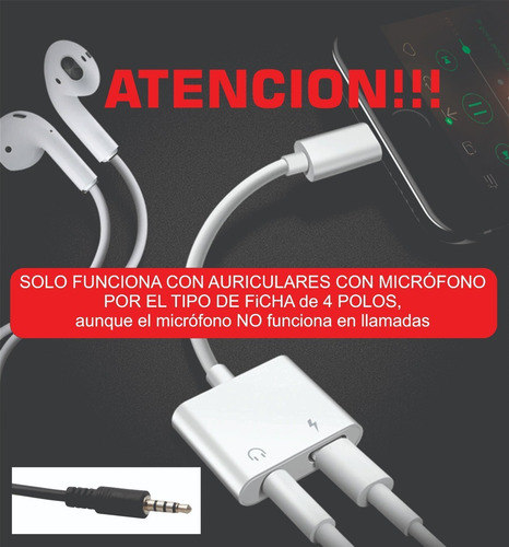 Imagen 2 de 10 de Adaptador Lightning iPhone iPad Audio Jack 3.5 + Carga J-009