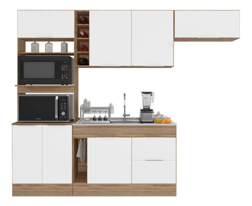 Cozinha Poliman Ferrara 7 Portas Sem Tampo Cor Carvalho Oak/ Branco