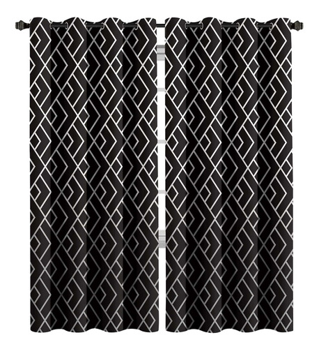 Geometric Black Blackout Curtains 2 Panels 52w X 84h In...