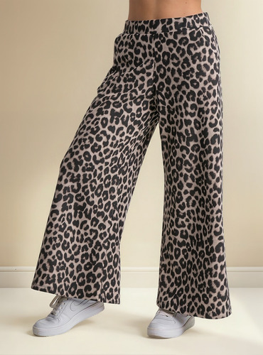 Palazzo Animal Print Con Bolsillos Corderoy Felizfem