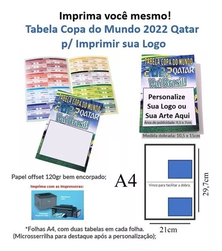 Kit Tabela Copa Do Mundo Qatar 2022/espaço Propaganda 50un