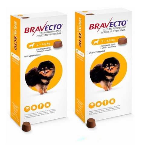 Antipulgas Para Perro Bravecto 112,5 Mg 2-4.5 Kg Pack X2