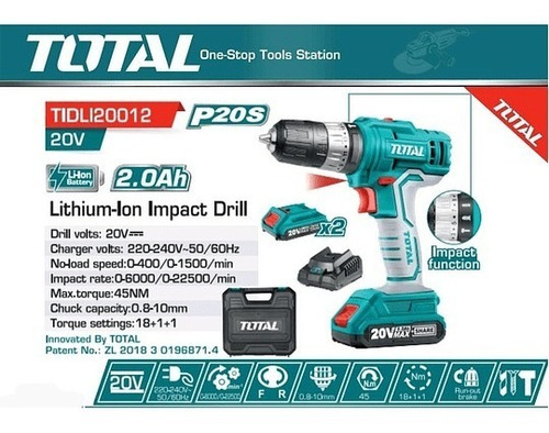 Imagen 4 de 10 de Taladro Atornillador Percutor Inalambrico Total 20v 2bateria