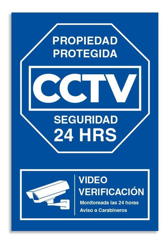 Letrero Propiedad Protegida Cctv 24hrs 30x20cm Metálico