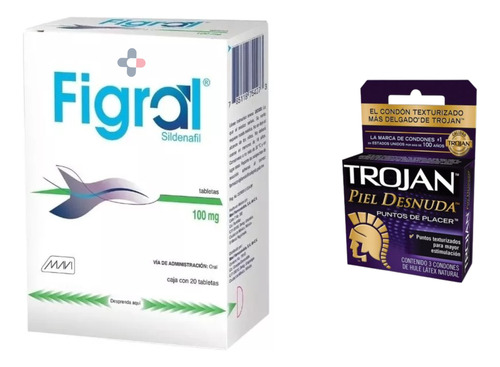 Paquete Figral Sildenafil 100 Mg 20 Tabs + Caja 3 Condones 