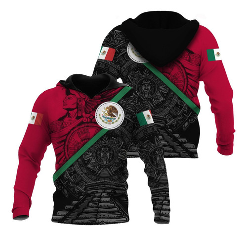 Sudadera 094d C/capucha Y Diseño De Guerrero Mexicano Azteca