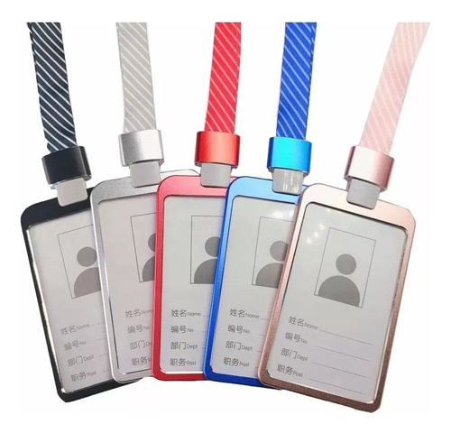 1 Pzs Porta Gafete Credencial Lanyard Aluminio Durable