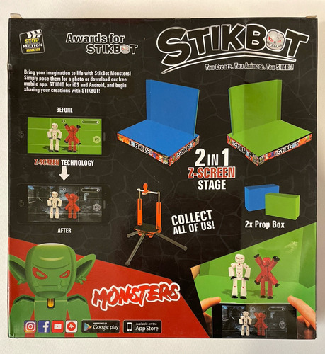 Stikbot Monsters Rojo Y Blanco Studio Set Pantalla Verde Zin (Usado)