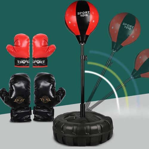 / Bolsa De Boxeo Con Soporte Con Guantes De Boxeo Negro Rojo