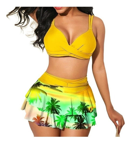 Conjunto De Bikini Femenino Con Estampado Verano Y Volantes