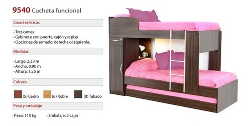 Cama Cucheta Triple Tres Camas De Melamina Platinum 954