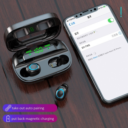 Manos Libres Bluetooth Tws S11 Estuche Carga 2200 Mah Negro