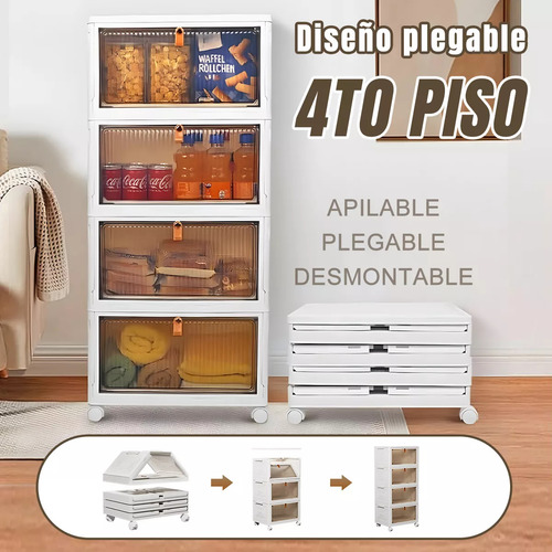 Caja De Almacenamiento Plegable De Cuatro Niveles Color Blanco