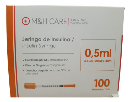 Jeringa De Insulina 0,5 Ml 30g (0,3mm) X 8mm