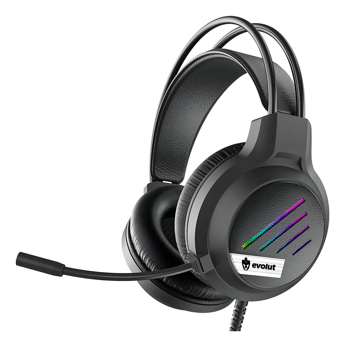 Fone De Ouvido Headset Gamer Rgb Led Pc Computador Vídeogame Cor Preto Luz Rainbow