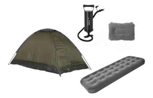 Combo Camping Kit Carpa + Colchón Infl + Almohada + Inflador