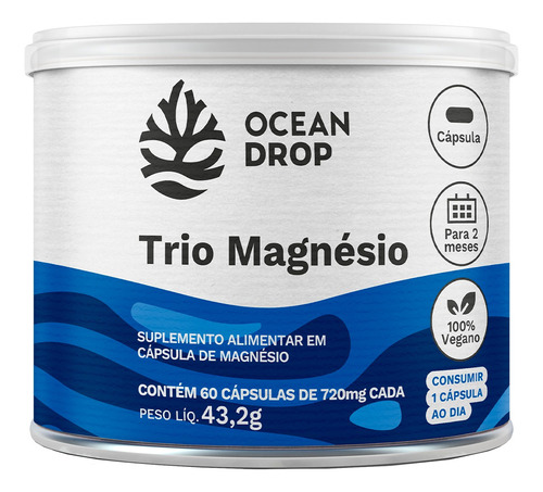Trio Magnesio 720mg 60 Caps - Ocean Drop Sabor Sem sabor