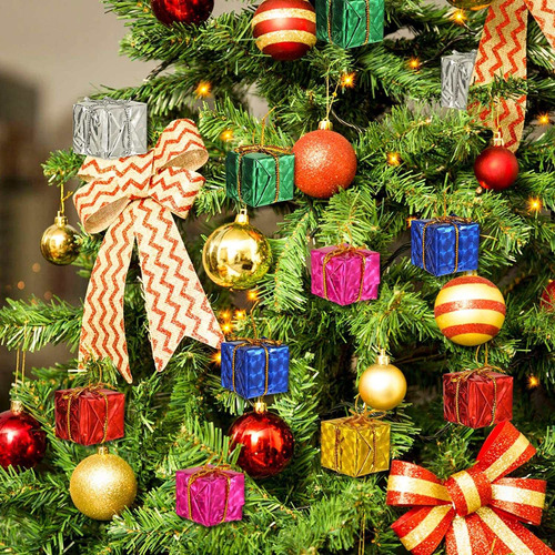 12 Mini Caixa De Presente Colorida Enfeite Árvore De Natal