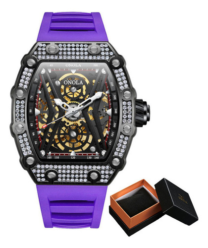 Reloj De Pulsera Luminoso Automático De Lujo Onola Color Del Bisel Black/purple