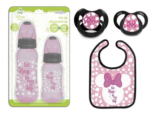 Kit Mamadeira Babador E Chupetas Disney Minnie 240ml E 180ml