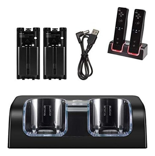 Base De Carga Para Wii Con 2 Baterías Y Cable, Color Negro
