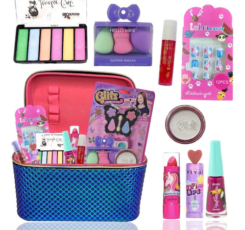 Maleta Kit Maquiagem Infantil Completa Rubys   Sombras Esmalte Esponjas Blush Brilho Batom Gloss E +