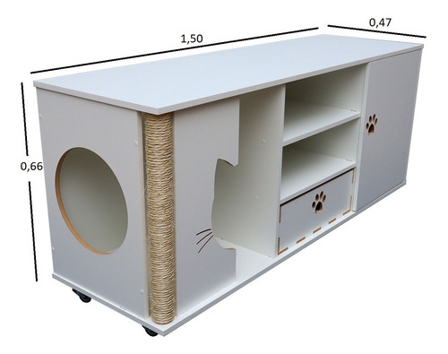 Rack Para Tv Com Cama Pet Arranhador Para Gato - Garfield Cor Branco