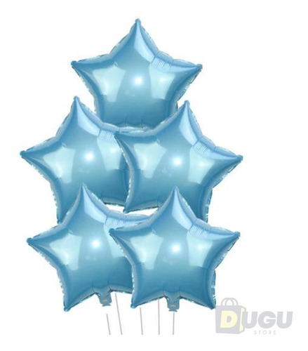 Pack De 5 Globos Metalizados Estrellas Celestes Helio O Aire