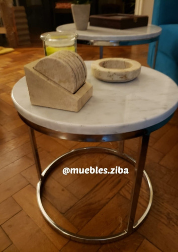 Imagen 2 de 5 de Dúo De Mesas Redondas Nido Hierro Y Marmol