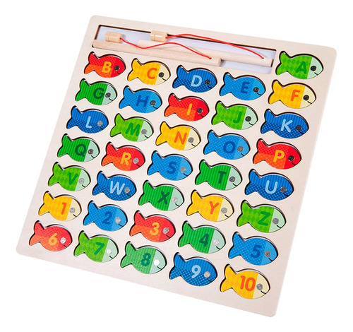 Juego Pesca Abc De Madera Con Cañas Imantadas Letras Y Num.