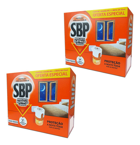 Kit 02 Un Repelente Elétrico Sbp 45 Noites Aparelho + Refil