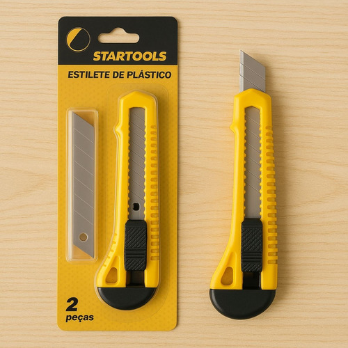Kit Estilete De Plástico Startools Com Refil Lâminas Aço Car