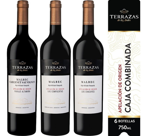 Imagen 1 de 7 de Vino Terrazas De Los Andes Apelación Caja Combinada 6ux750ml